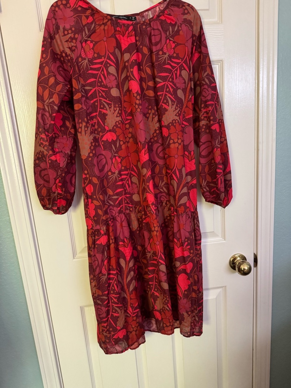 Gudrun Sjoden Red and Brown Floral Long-Sleeve Dress